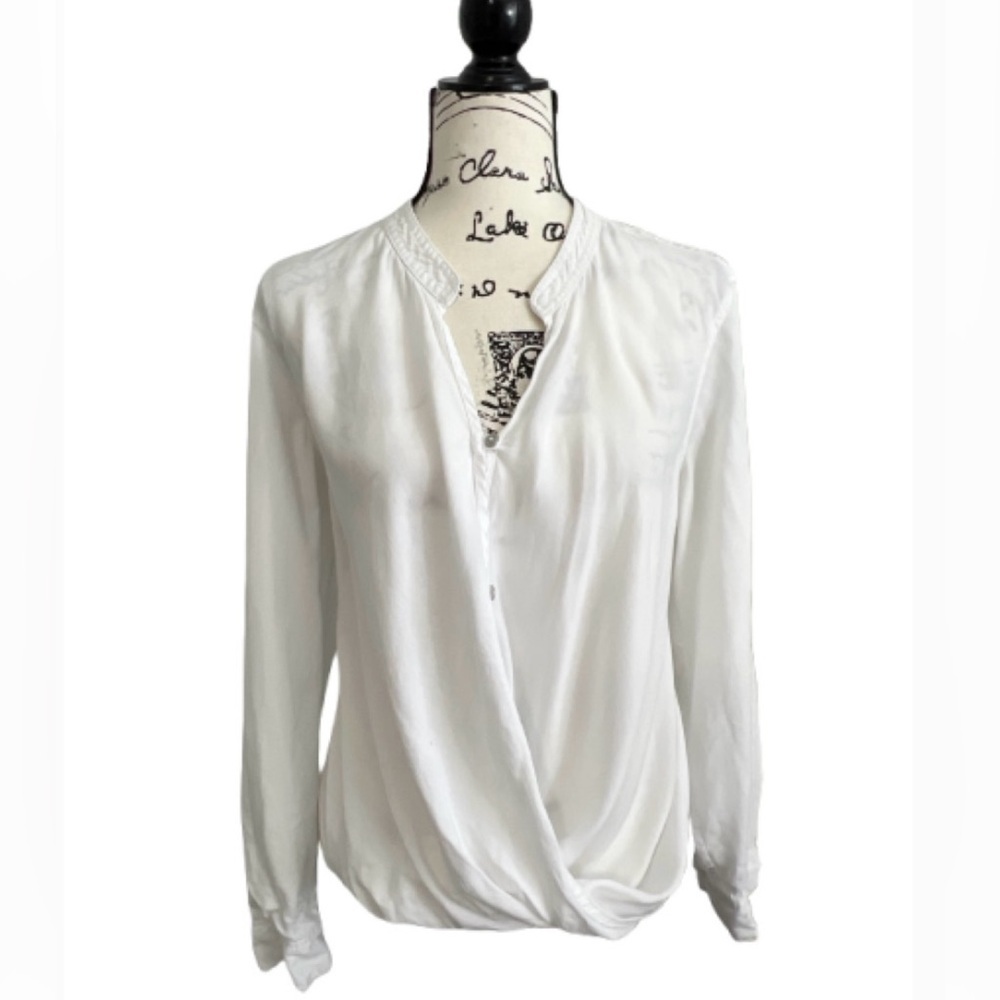 Blank‎ NYC Cottagecore White high low draped  Tencel Longsleeve Top Blouse